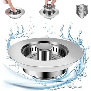 3-in-1 Kitchen Sink Drain Strainer Stainless Steel Sink Plug Deodorizing Anti-Clog Basket Strainer for US Standard 3-1/2 Inch Drains 304 Stainless Steel Quality