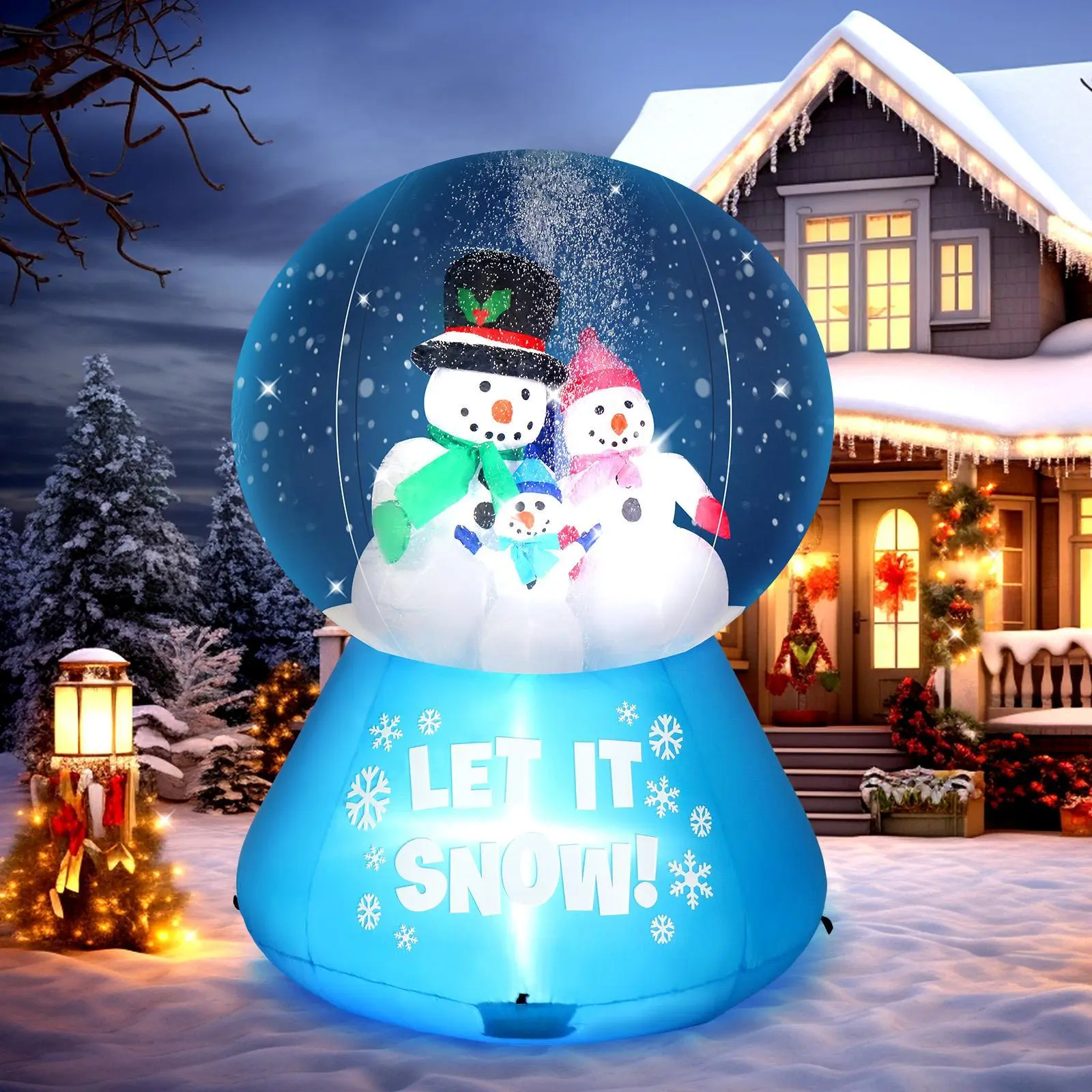5.9 FT Large Size Lighted Christmas Inflatable Snow Globe Decoration, Snowman Family Blow-Up Yard Decor with Built-in LED Lights, Funny Holiday Front Yard Ornament