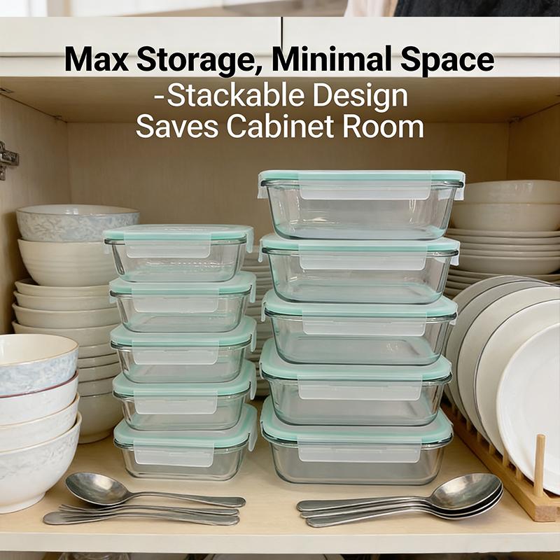 4-8-10 Pack Glass Meal Prep Containers - Oven to Fridge Safe, BPA Free & Leakproof Square Lunch Boxes, Stackable, Dishwasher Safe with 4 Bowls 4 Lids