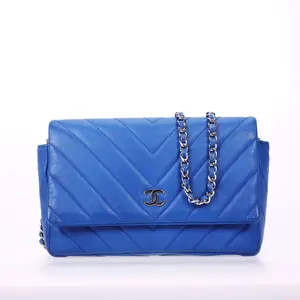 Pre-owned CHANEL Lambskin Wallet On Chain Blue 80938741 lkz 80938741