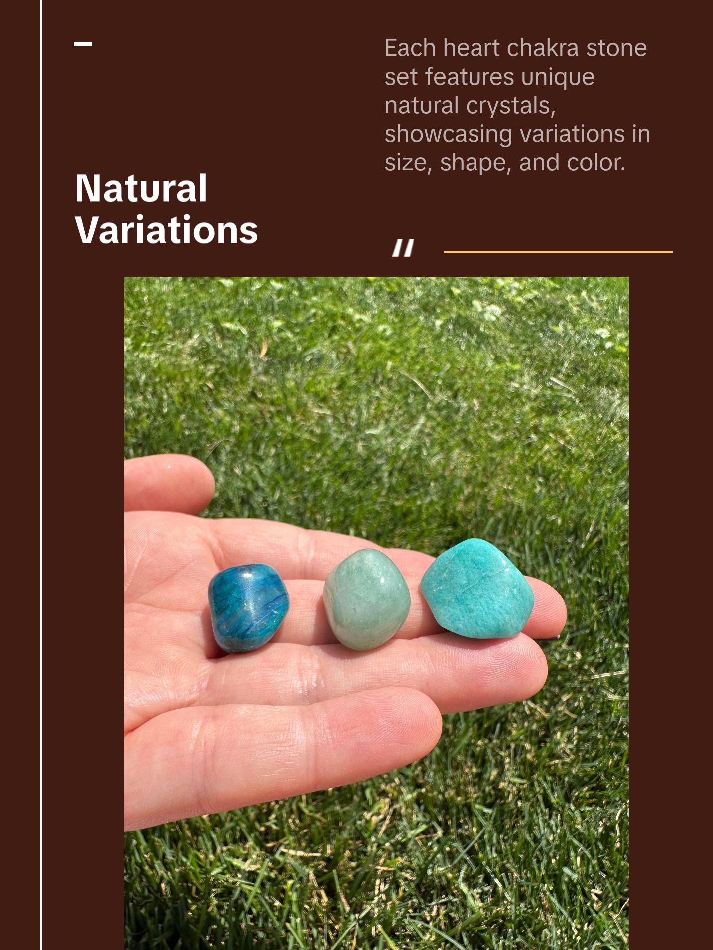 Heart Chakra Stone Set (Tumbled) - Chrysocolla, Amazonite, Green Aventurine - Emotional Healing  and Calming Set