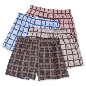 4PCS Men's Cotton Plaid Boxer Shorts – Mid-Rise Loose Fit Comfortable Breathable Men's Underwear