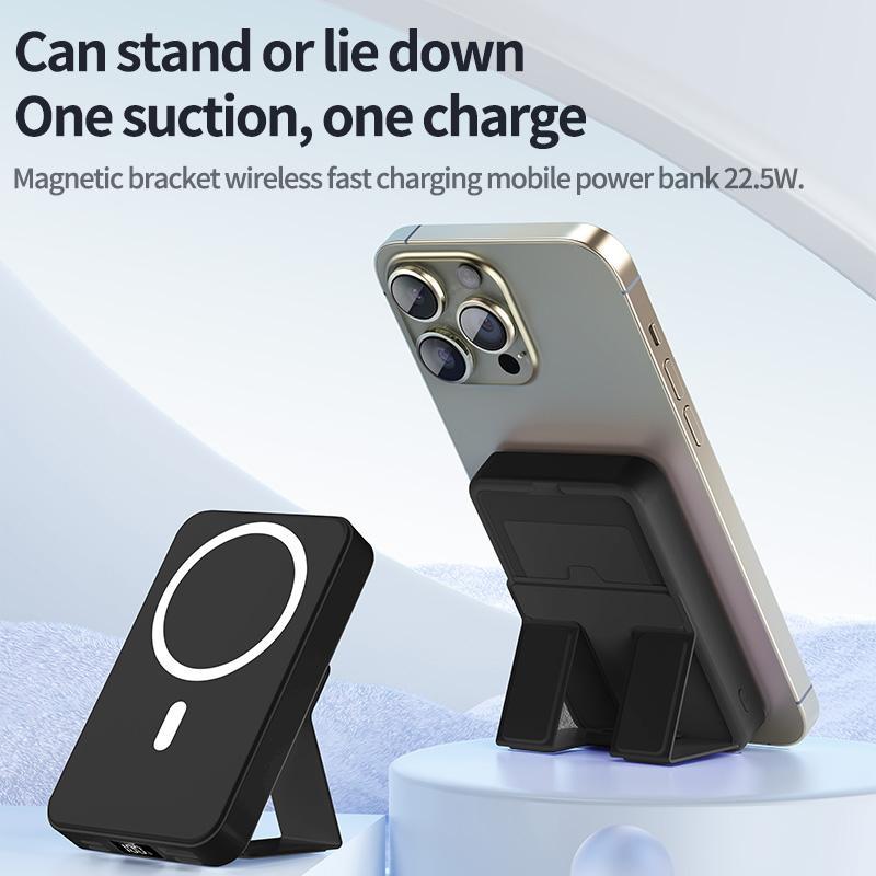 10000mAh Magnetic Power Bank – Portable Charger with Foldable Stand, LED Digital Display, Charge iPhone & Android Devices Simultaneously