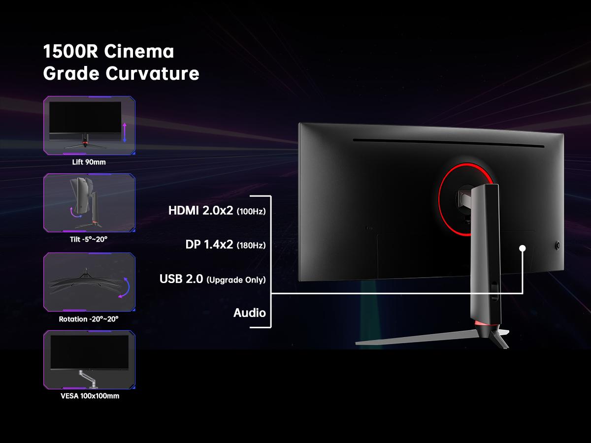 KTC 34" 2K WQHD 180Hz 3440X1440P Curved Gaming Ultrawide Monitor, 1500R PC Monitor, HDR10, FreeSync & G-Sync, HDMI, DisplayPort, VESA, Tilt Swivel Height Pivot Adjustment, H34S18S KTC 34" 2K WQHD 180Hz 3440X1440P Curved Gaming Ultrawide Monitor, 1500R PC Monitor, HDR10, FreeSync & G-Sync, HDMI, DisplayPort, VESA, Tilt Swivel Height Pivot Adjustment, H34S18S