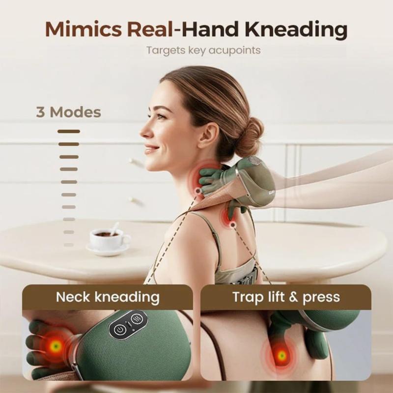 Wireless Portable Neck & Shoulder Massager Heated bionic hands deliver 4D kneading and acupressure massage Relieves muscle tension and deep tissue pain Three-speed settings Unisex design Perfect holiday and Valentine's Day gift