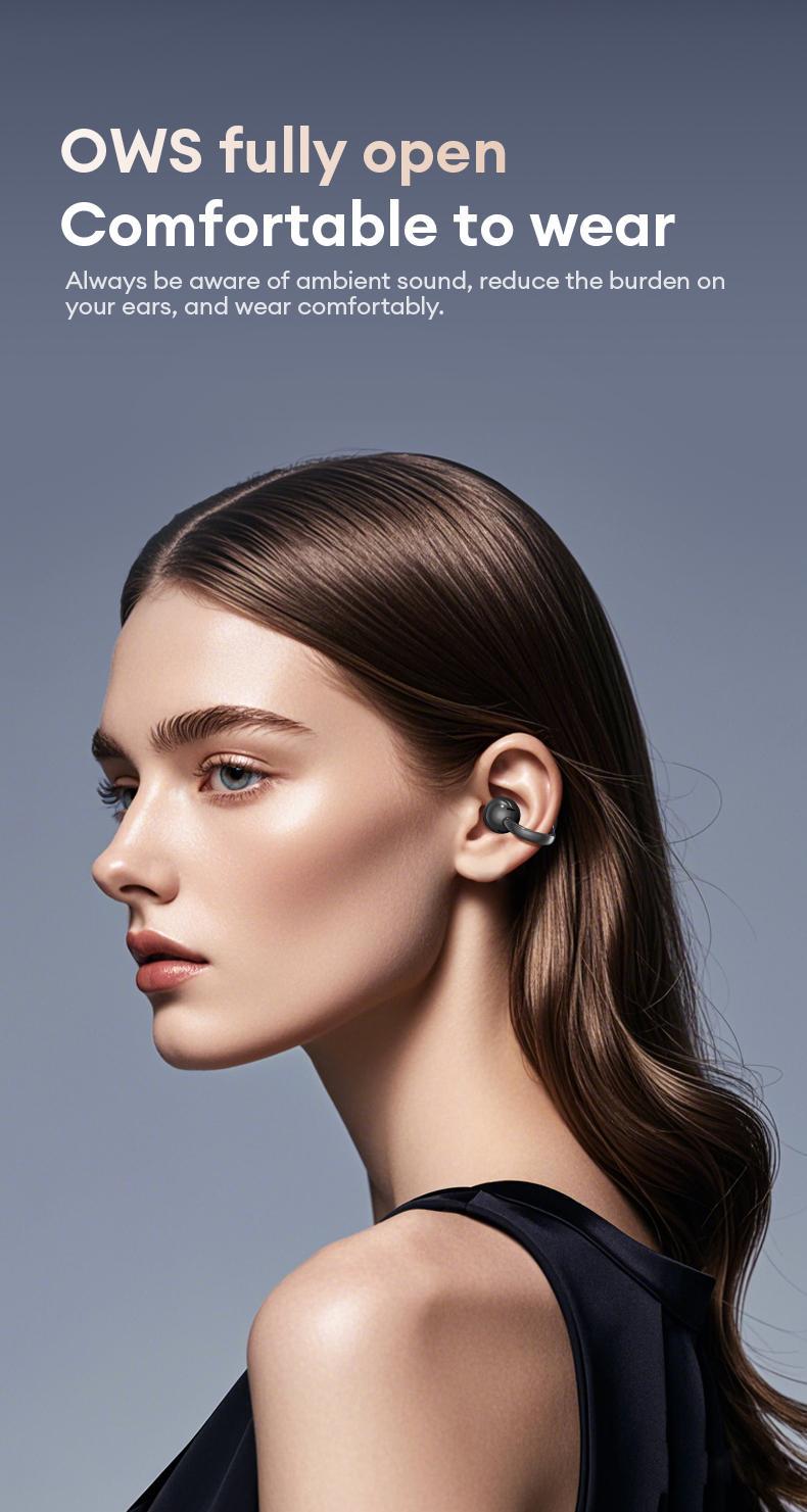 HYUNDAI M100 Clip-On Ear Headphones with Audio-Visual Touch Screen, Wireless Audio Headphones for Music & Phone Calls, Sport Waterproof & Sweatproof, with 2025 Bluetooth 6.0 for Faster, Stable Connection & Low Power Use