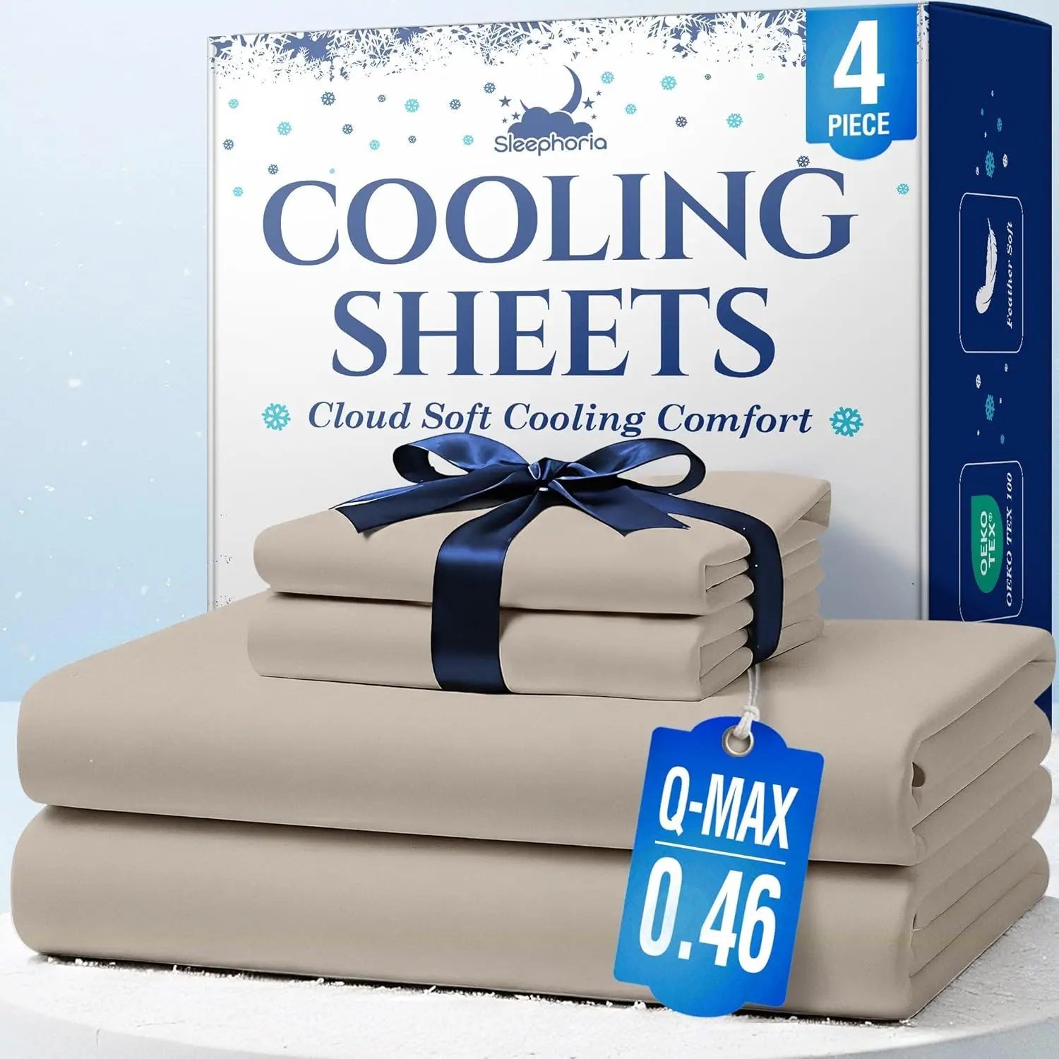 SLEEPHORIA - 4 PC BreezeWeave Cooling Bed Sheets - Nylon + Spandex, Cloud Soft, Silky Smooth, 16 in Deep Pocket, Ultra Durable, Skin-Friendly, Machine Washable for Hot Sleepers