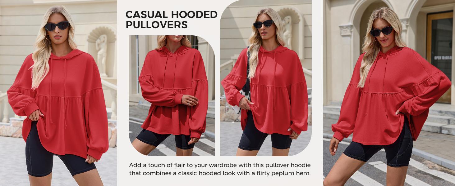 Fisoew Womens Oversized Hoodies Sweatshirts Casual Lantern Long Sleeve Drawstring Peplum Hem Loose Hooded Pullover Tops Chic FallFreshness #TikTokShopHolidayHaul #Springtok #TikTokShopJumpstartSale Piece bistro hoodie ditch masked hoodie graphic hoodies
