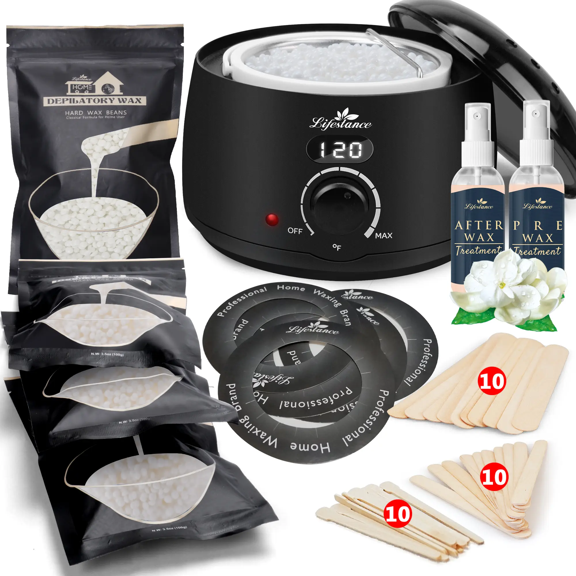 Lifestance Waxing Kit for Brazilian Wax - Easy to Use - For Sensitive Skin - Digital Display - Contains four packs of wax beans for home body care