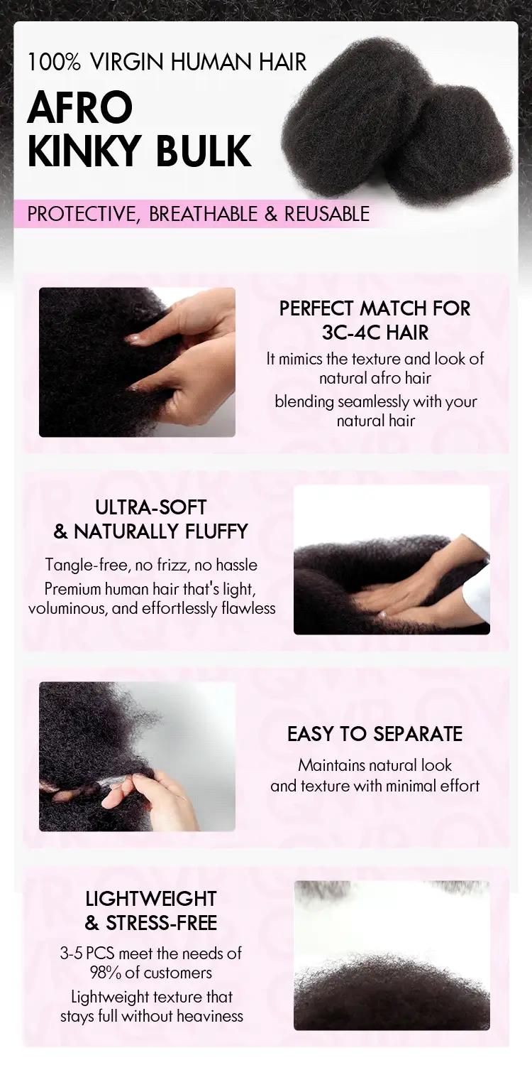 QVR 1 PCS Afro Kinky Bulk Hair Extensions For Braiding Dreadlock Human Hair Wavy Hairpieces Brazilian Quick Weave Lace Closure Wigs Lace Frontal-dealsforyoudays TikTokShopBlackFriday