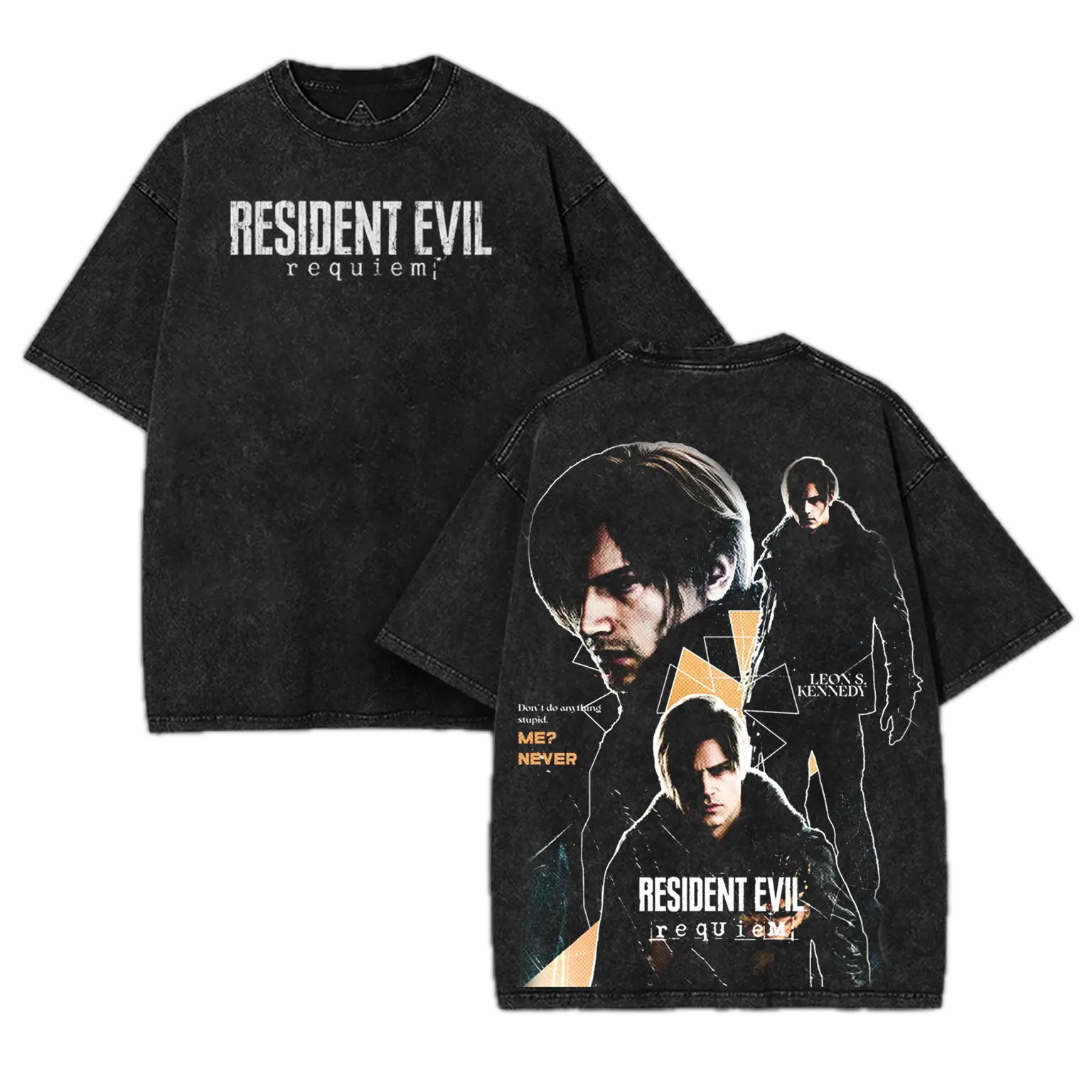 Resident Evil Requiem - Leon S Kennedy RE9 horror Game Washed Tshirt 2 ...