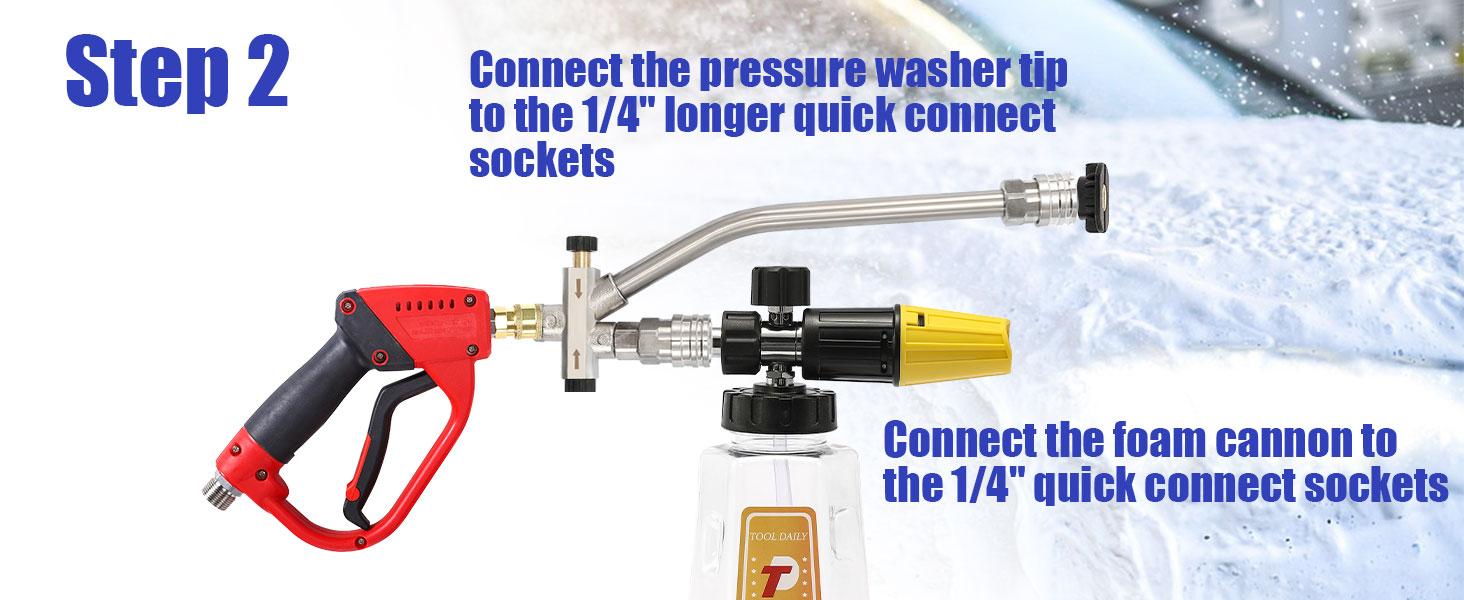Tool Daily Foam Cannon Dual-Connector Accessory, Pressure Washer Double Tip Attachment for Soap Cannon, 5 Pressure Washer Sprayer Nozzles, 1/4" Quick Connect, ChristmasGift