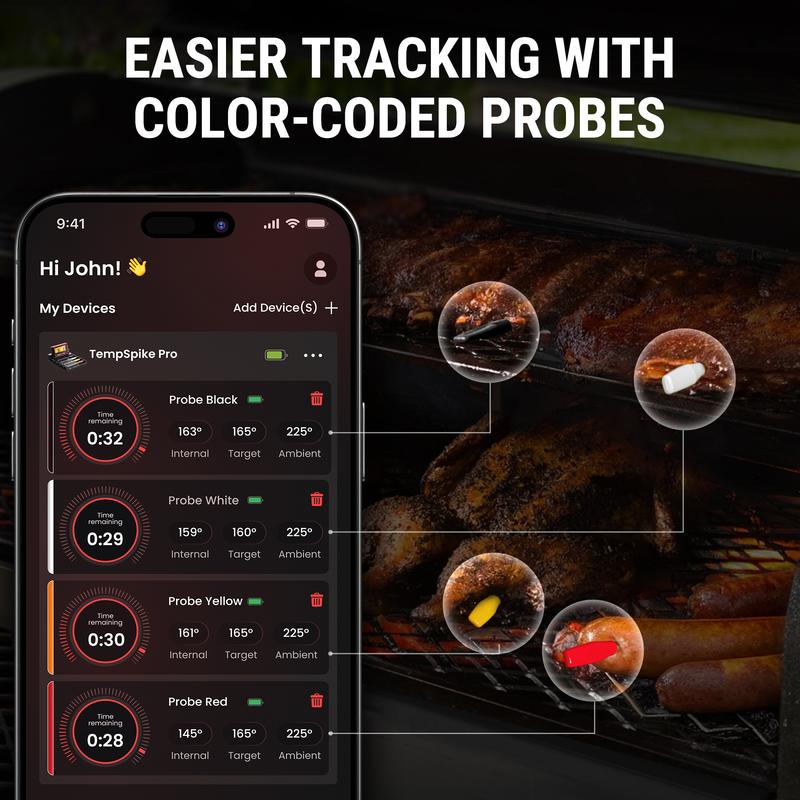 ThermoPro WiFi Bluetooth Wireless Meat Thermometer, Unlimited Range,Detachable Thiner Meat Probe & Standalone Base,1050°F,for Grill Smoker Oven Fryer Kitchen Gadgets Kitchenware Food Cooking Measuring Modern Utensils Portable Specialty Kitchen Utensils