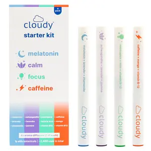 Cloudy Starter Kit 4-in-1 Melatonin, Calm, Caffeine, and Focus Diffuser Pens - Natural Extracts Sleep, Relaxation, and Energy Support Stick Solution