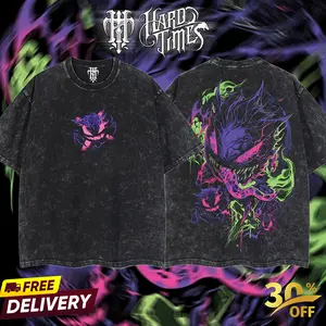 HardTimesClothing - Gengar PKM Retro  Oversize Anime Manga Acid Washed Heavywei shirt, Anime Merch, Gift For Anime Fan. Clothes Oversized