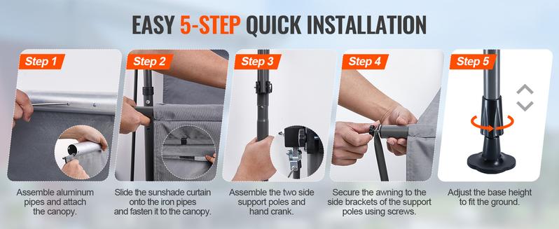 VEVOR Manual Retractable Awning, TikTokShopBlackFriday, Outdoor Retractable Patio Awning Sunshade Shelter, Adjustable Patio Door Window Awning Canopy with Sun Shade Curtain for Backyard, Garden, Balcony