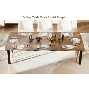 Garvee 79 Inch Rectangular Dining Table for 6-8 with Wave Irregular Edge, Sturdy Metal Legs, Industrial Rustic Wooden Long Table for Dining Room and Home Office