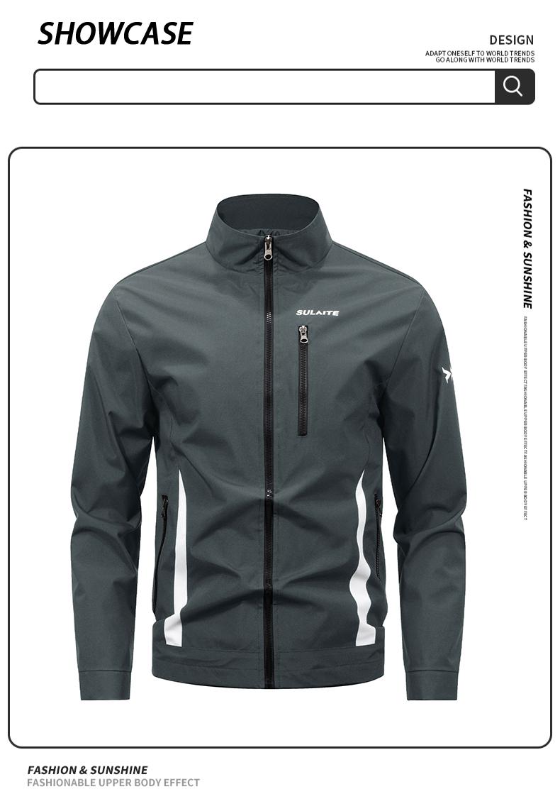 Sulaite Men's Casual Windbreaker Jacket Stand Collar Zipper Anti-Pilling Smooth Fabric Multiple Pockets Versatile Outdoor/Casual/Commuter Long Sleeve Biker Street Style Motorcycle Streetwear Sports