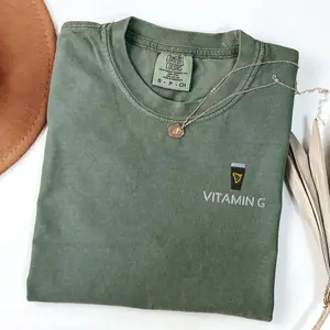 Vitamin G Guinness Beer Comfort Colors T-Shirt, Funny Embroidered Beer Shirt, St. Patrick’s Day Gift, Irish Pub Party Tee Beer Lovers