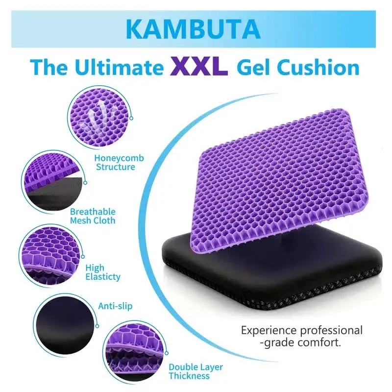 Upgraded XXL Honeycomb Gel Core Buttock Pad, Oversized Breathable Mesh Office Chair Cushion - Non-Slip, High-Elasticity Comfort for Car Drivers, Gaming Setup Use