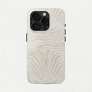 Beige Zebra Print Phone Case - Durable, Anti-Drop, Waterproof, Glossy Finish, Elegant Abstract Tough Case for iPhone 13 17