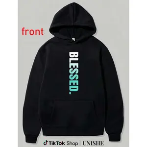 Vertical Teal Aqua Graphic Hoodie – 100% Blessed Long Sleeve Sweatshirt