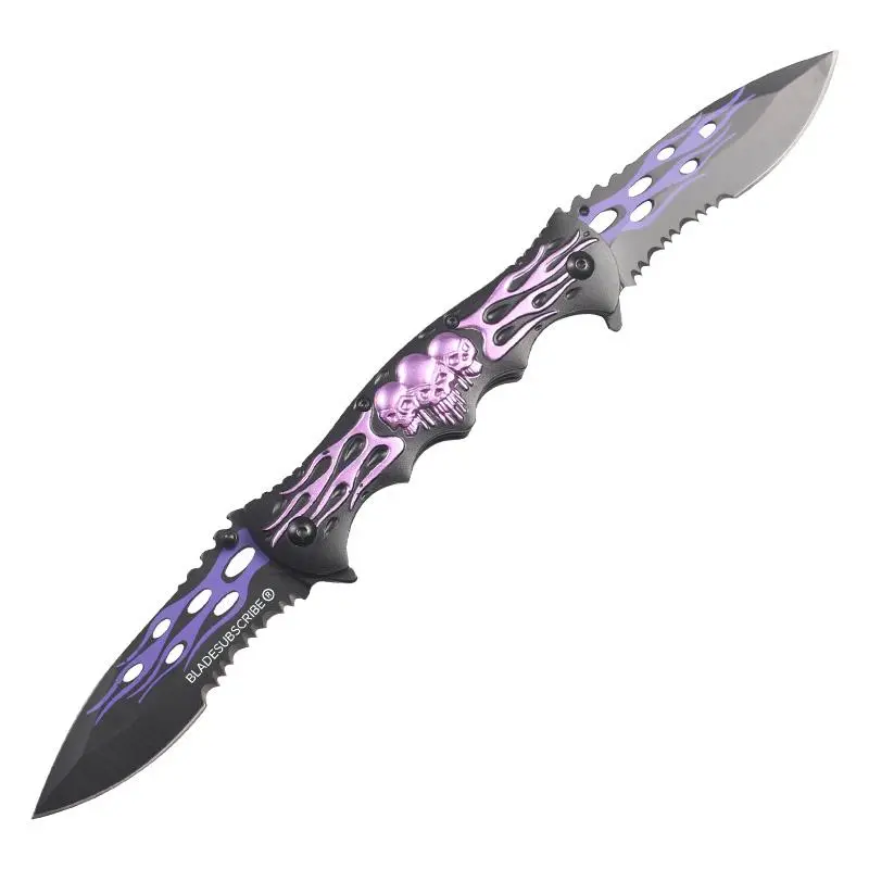 3D Skull Knife Twin Blade Folding Knife Sharp Fruit Camping Knife