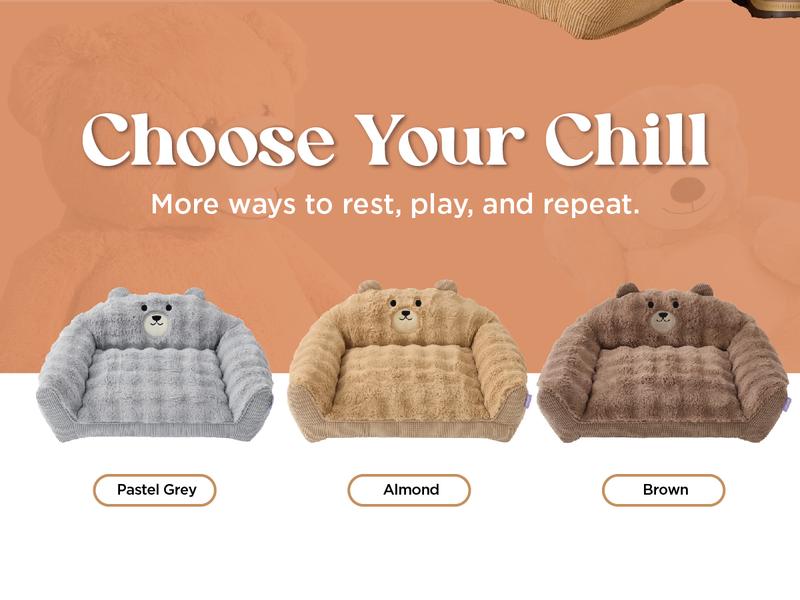 Lesure Teddy Bear Sofa for Small Pets - Valentine’s Day Gift for Fluffy & Warm Cute Couch for Indoor Cats, Fuzzy Cat Sofa with Removable Washable Cover, Supportive Pet Chair with Cute Teddy Bear Design, Perfect for Autumn & Winter Home