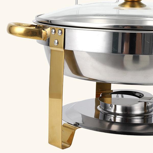 【Christmas Deal】GARVEE 2-Pack 5QT Stainless Steel Round Chafing Dish Buffet Set with Lid Holder & Glass Lid, Buffet Servers and Warmers for Parties, Weddings, Camping, Available in Gold and Silver