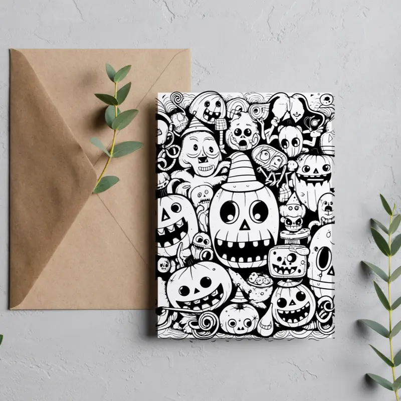 DIY Halloween Coloring Cards - 5x7 in Spooky Coloring Greeting Cards, Creative Craft Activity, Fun Kids Gift