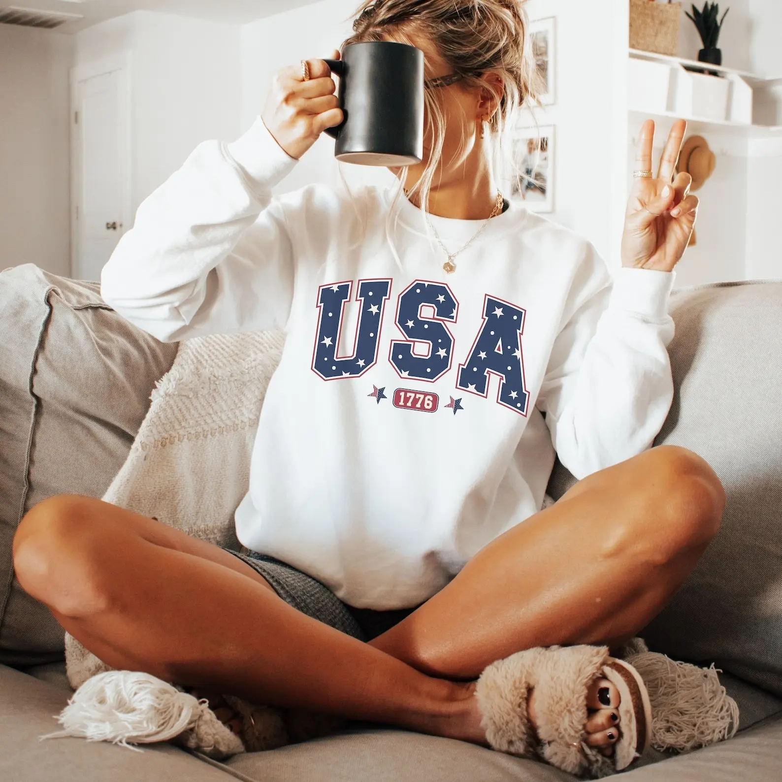Vintage USA Sweatshirt, 4th of July Sweater, America Sweatshirt, USA est 1776, Patriotic Crewneck, Womens 4th of July Sweatshirt, Flag Shirt