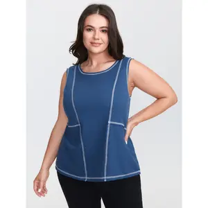 【Easter's Haul】【Arm Freedom】BlOOMCHIC Plus Color Contrast Edges Tank Top