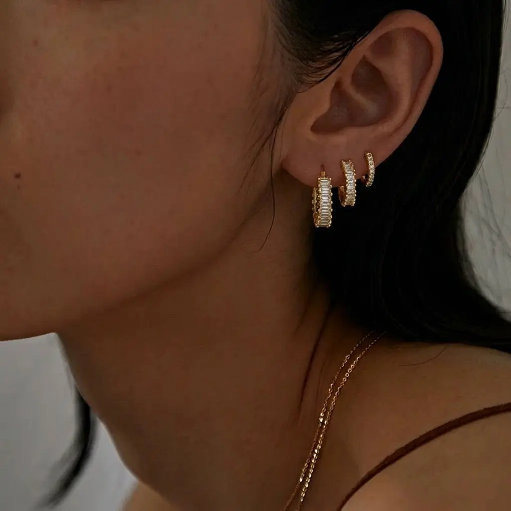 [BUY 1 GET 1 FREE] 1 set includes 3 pcs，14K Gold-Plated Hoop Earrings Gold Plated Earring Set Rhinestone Cubic Zirconia Hoop Earrings Chunky Small Gold-Plated Hoops Huggie Earring for Women Gold Jewelry for Woman，Birthdays Anniversaries