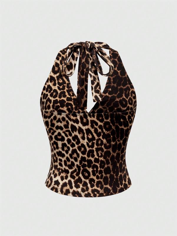Hot-Selling Leopard Print Women’s Halter Casual Tank Top — European & American Style for Spring/Summer/Autumn