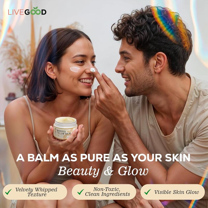 LiveGood Whipped Tallow Balm, Grass Fed Beef Tallow for Skin with Vitamins A, D, E, K, Deeply Moisturizing Beef Tallow Moisturizer for Face and Body Hydration LiveGood Whipped Tallow Balm, Grass Fed Beef Tallow for Skin with Vitamins A, D, E, K, Deeply Moisturizing Beef Tallow Moisturizer for Face and Body Hydration