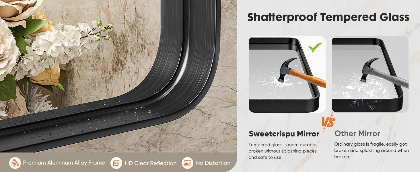 【Deal】Bathroom Mirror Wall Mirror for Bathroom Black Metal Framed Rounded Corner Rectangle Vanity Mirror, Large Mirrors for Wall, Anti-Rust& Waterproof 【Deal】Bathroom Mirror Wall Mirror for Bathroom Black Metal Framed Rounded Corner Rectangle Vanity Mirror, Large Mirrors for Wall, Anti-Rust& Waterproof