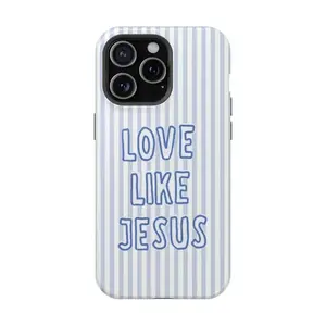 "Love Like Jesus" Christian phone case, compatible with iPhone 17 Pro Max, 16, 15, 14, 13, 12 and Samsung 25 Ultra Plus, 24, 23, 22, features a double-layer shockproof TPU lining.  Its stylish, preppy design makes it the perfect gift for girls.