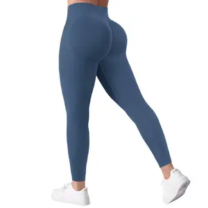 Hidden Scrunch Butt Lifting Leggings for Women Impact Leggings Seamless Gym Workout Leggings Mid Low Waist Yoga Pants Deep Blue