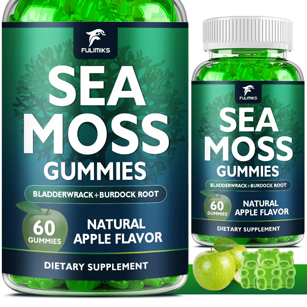 Sea Moss Gummies - Irish Sea Moss Gummies for Adults & Kids - Advanced Superfood Seamoss Supplement with Organic Bladderwrack & Burdock Root Extract，ACV for Daily Immune, Gut Cleanse, Vegan, 60 Counts