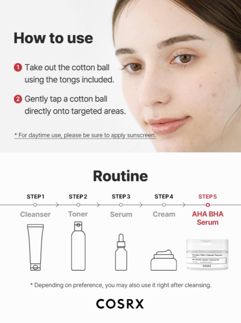 [COSRX Official] The AHA 2 BHA 2 Blemish Treatment Serum (30 cotton balls) | CONVENIENT & HYGIENIC SPOT TREATMENT, BLACKHEADS & PORE REMOVAL