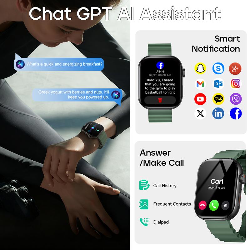 PINTEEK F39C Smartwatch – ChatGPT AI Voice Assistant, IP68 Waterproof, Wireless Charging, Bluetooth Calls, Heart Rate & Sleep Monitoring, Multi-Sport Modes, Step & Calorie Tracker, Durable Wearable
