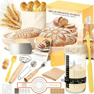 Sourdough Starter Kit – Bread Baking Set with Banneton Proofing Baskets (Round & Oval), Starter Jar, Dough Whisk, Bread Sling & Baking Tools