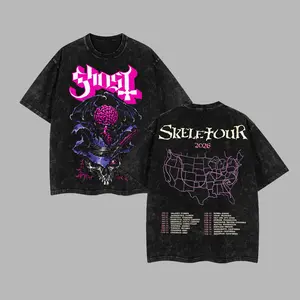 [$$$MANLIFE] Ghost Band Skeletour 2026 Tour Date Retro Unisex Acid Washed Unisex Hoodie T-Shirt, 100% Heavyweight Cotton Ghost Skeletour 2026 Tour Merch, Ghost Band Papa V Cotton T-shirt Gift For Rock Music Lovers, Gothic Punk Emo Grunge Y2K Outfits