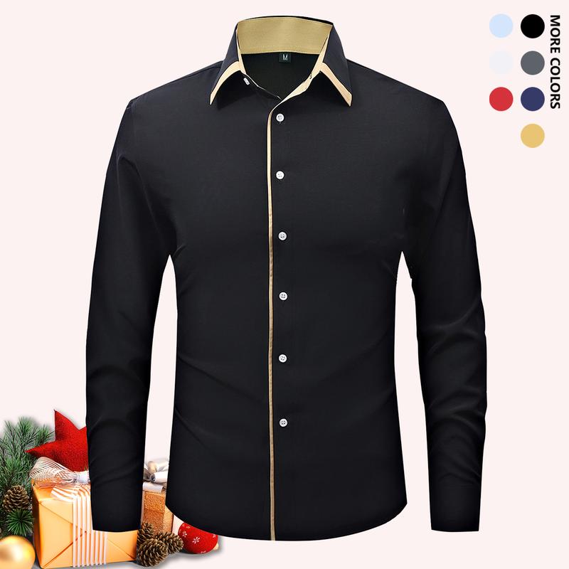Pack of 5 Men's Business Casual Shirts - Solid Long Sleeve Button Up Shirt, Front Lapel Long Sleeve, Regular Length, Suitable for Four Seasons Office and Commuter Wear, Available in Multiple Colors