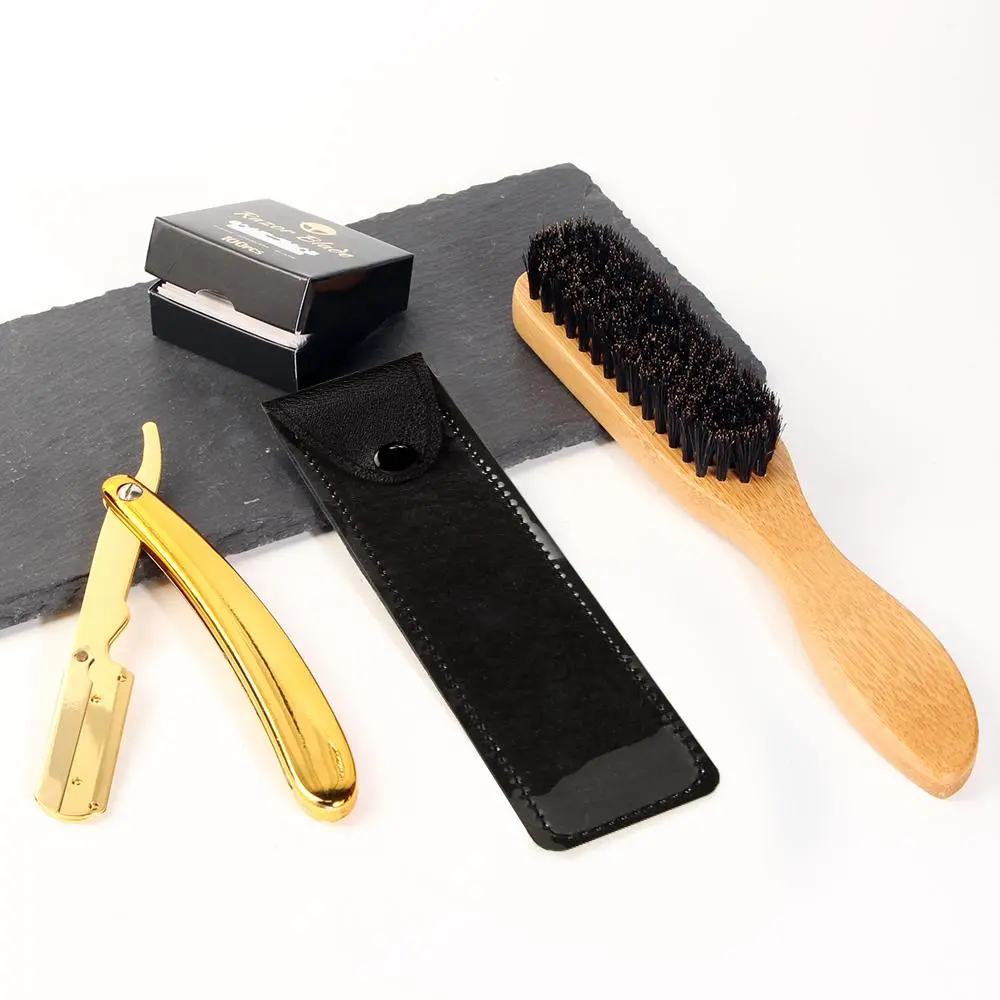 Durable Men's Razor Set, 4 Counts/set Razor Handle & Replacement Blade & Brush & Storage Bag, Portable Shaving Tool Set for Men