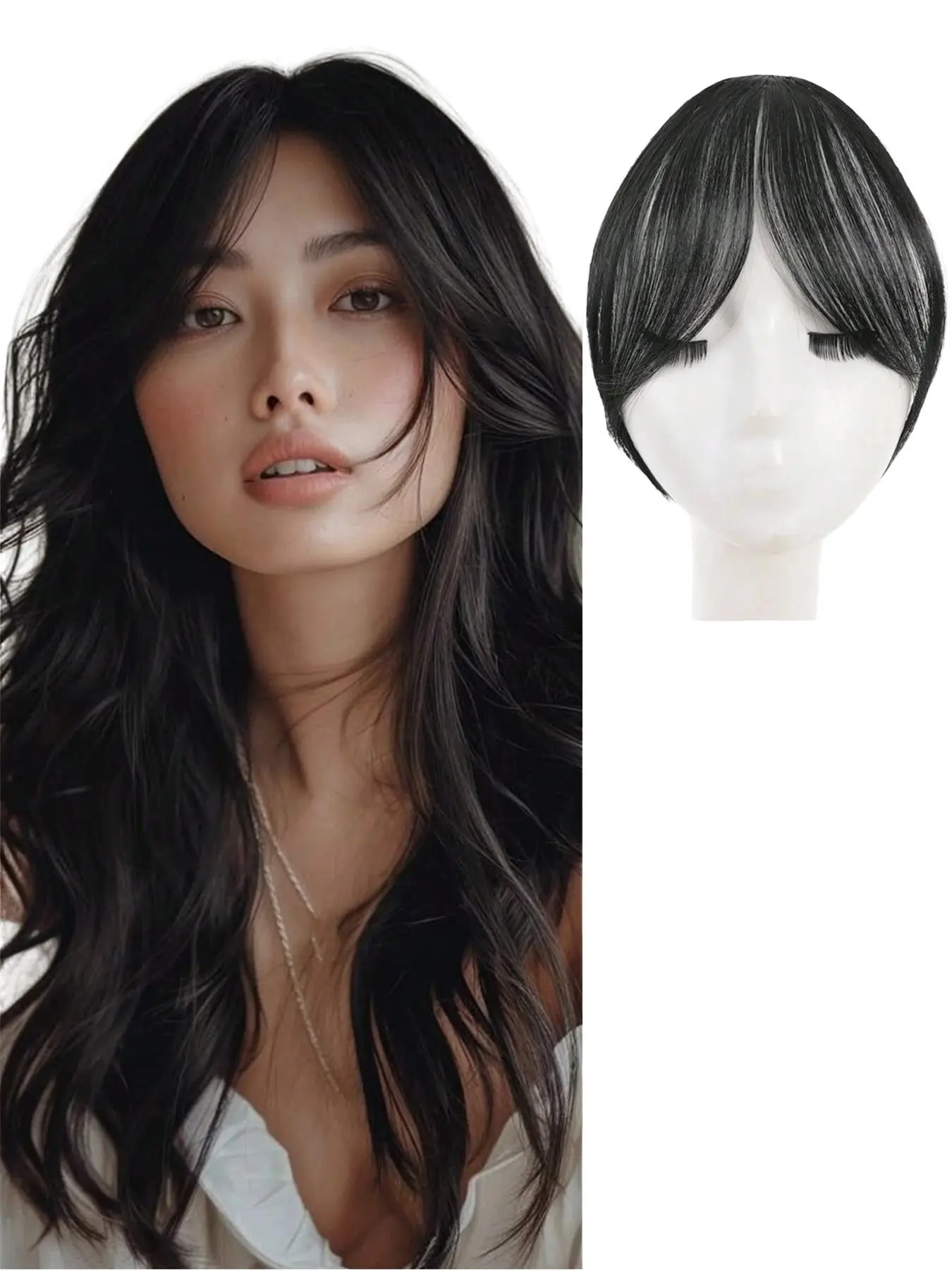 Clip-on Side-swept Bangs, Face Framing Bangs, No Glue Fringe, French-style Bang Hairpiece, Volume-boosting Hair Clip, Forehead Hair Replacement Piece, 3d Center Part, Natural, Synthetic Clip on Hairpieces, Suitable for Parties and Everyday Wear
