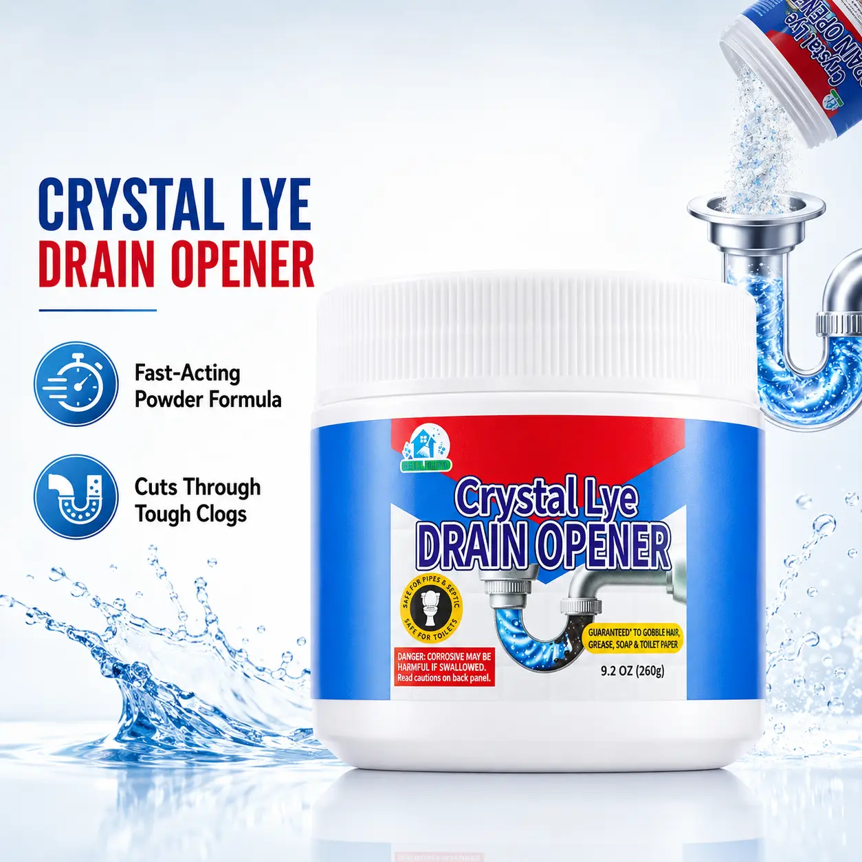 Powerful Pipe Dredging Agent for Toilets & Kitchen Pipelines – Dissolves 200+ Blockages & Kills 99% of Bacteria – Fast-Acting Drain Cleaner for Slow Drainage, Food Waste, Grease & Soap Scum – Safe for Plastic Pipes – Household Use Deodorizer Disinfectant,
