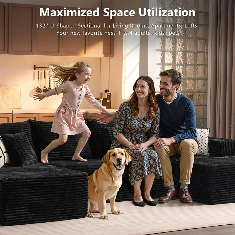 105" Modern Modular Sofa With Deep Seat, Cloud Sectional Couch With L-Shape Chaise, No Assembly Required,Suitable For Living Room,  Living Room Christmas Decoration, Living Room & Bedroom Furniture Sets, Muebles, Sofá Cama, Cama King Size, Furniture.