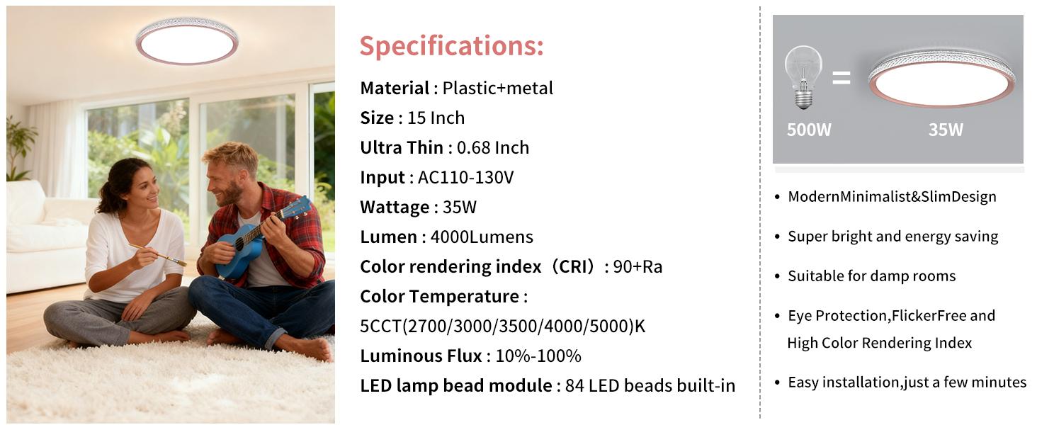 Dimmable LED Flush Mount Ceiling Light  High CRI Flicker Free Adjustable Color Temperature for Bedroom Living Room