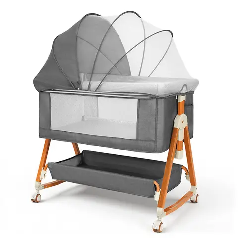 Baby Bassinet Sleeper, 6 Height Adjustable Cribs, Easy to Fold Portable Crib Side Bassinet, Swing Cradle Bed Side Sleeper with Ventilated Net&Wheels Fall Deals For You